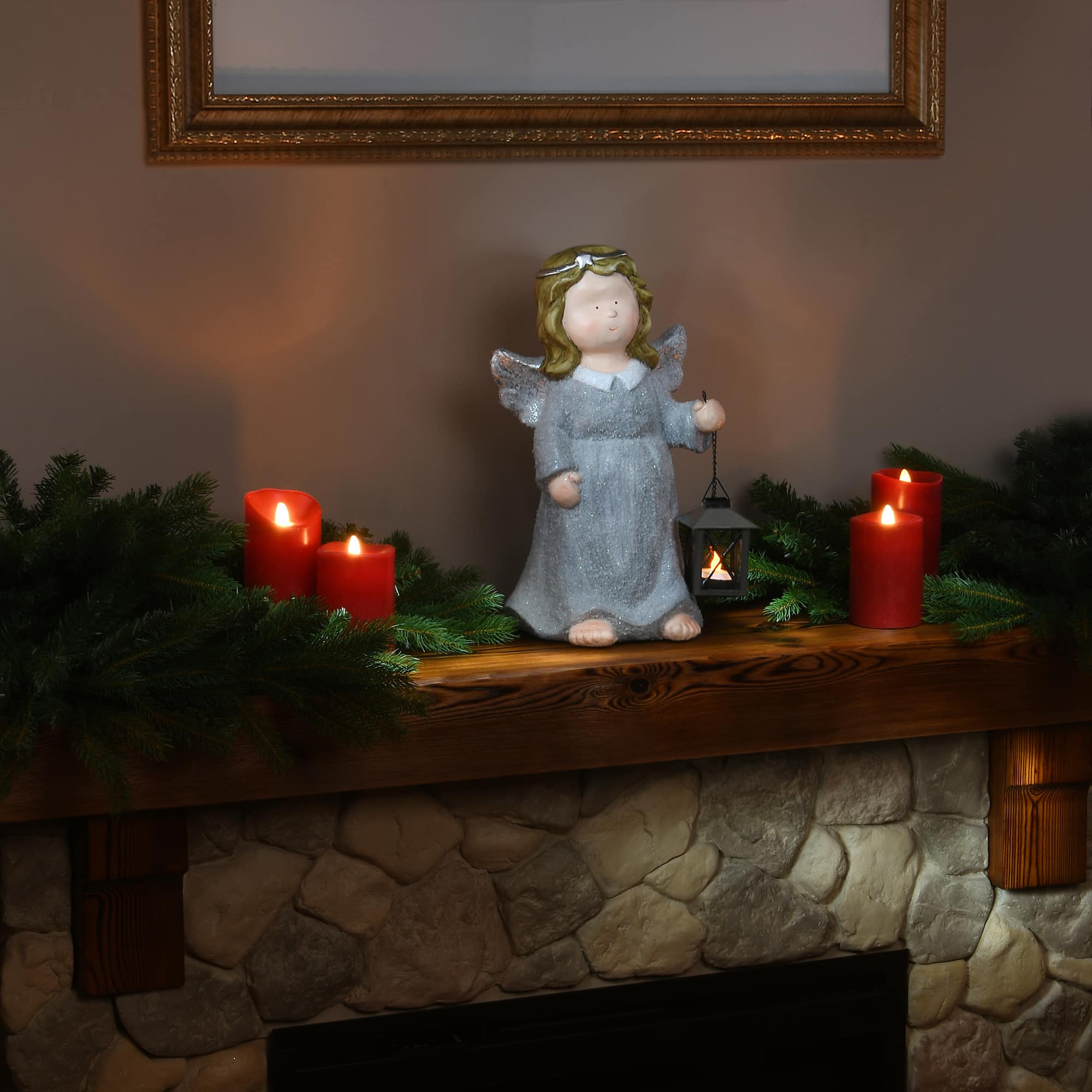 16" Angel With Lantern Décor